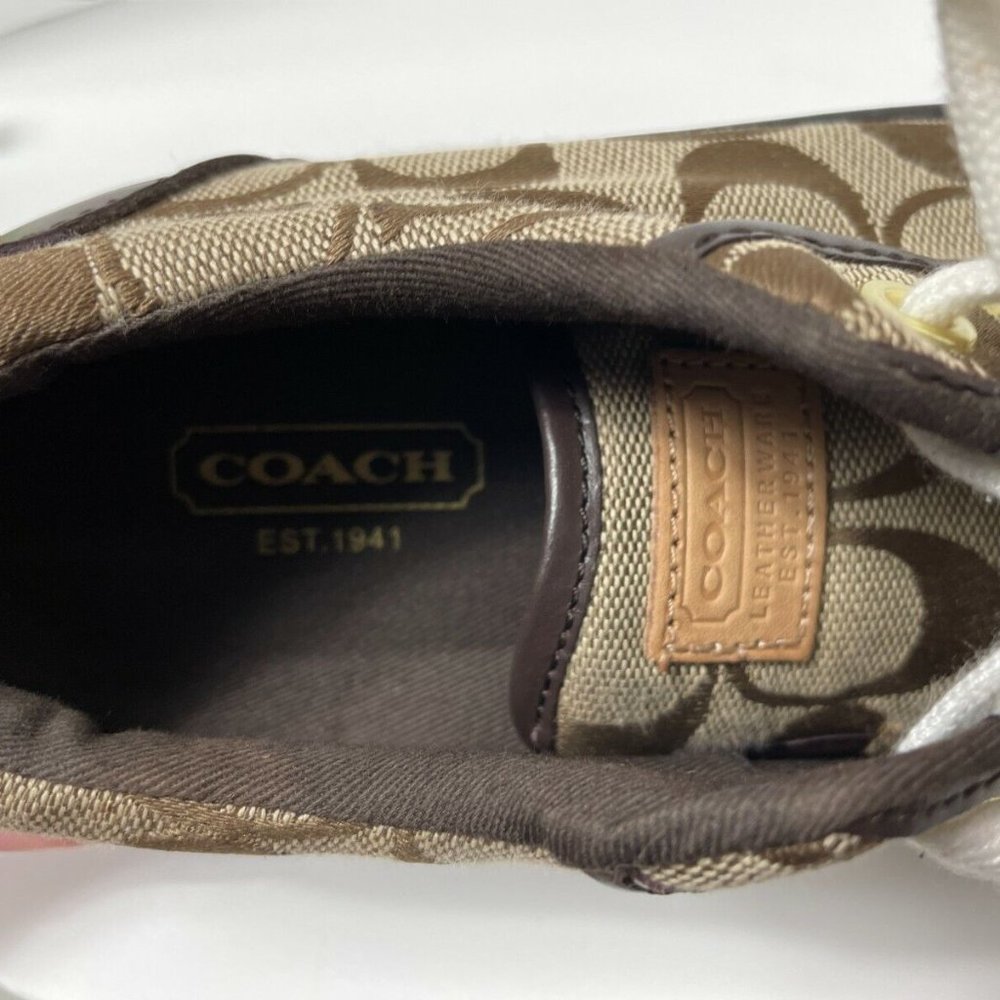 Coach Brown Tan Barrett II Monogram Signature Fabric Lace Up Sneaker - Size 6 - Picture 4 of 6